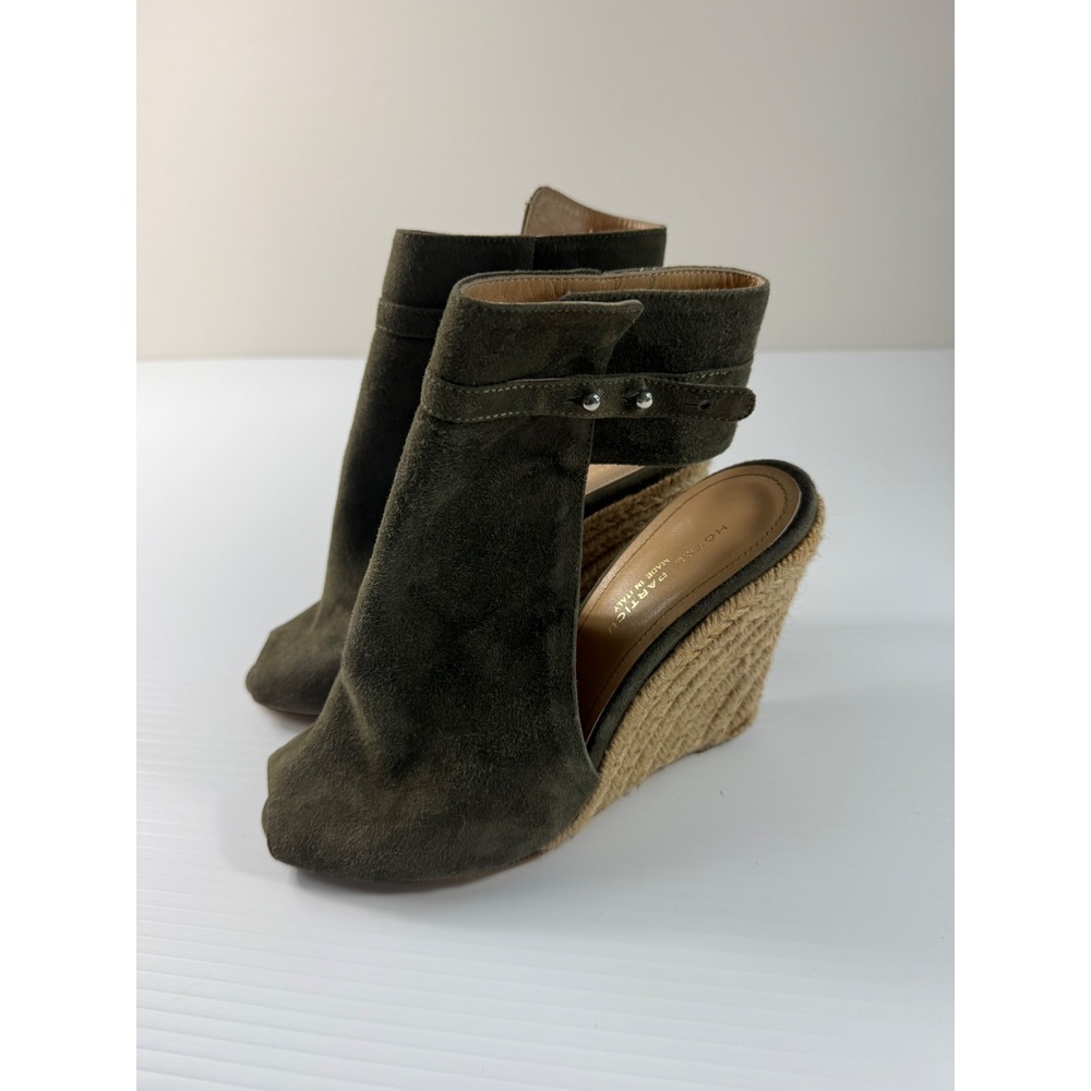 Hotel Particulier Olive Green Suede Espadrille Wedge Sandals Made in Italy 38‎
